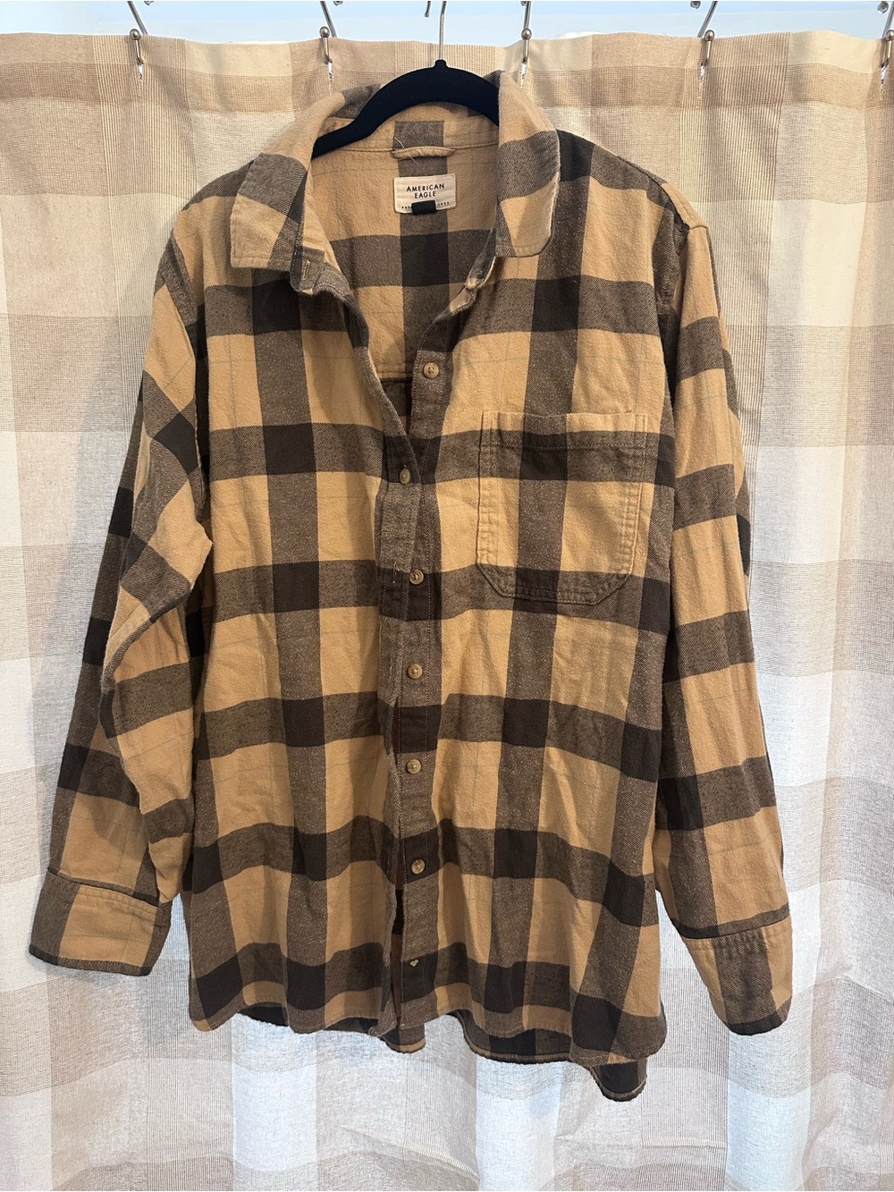American Eagle Outfitters Men’s Blue & Cream Plaid Button-Down Shirt